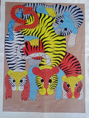 Guardian Tigers of the Forest – Authentic Gond Painting   Paintings