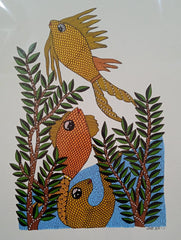 Rising Currents – Fish and Water Plants -Gond Painting   Paintings