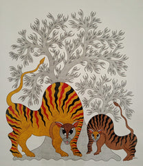 Solar Spirit – Crimson Tiger Gond Art   Paintings