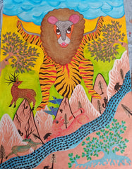 Kingdom of the Wild – Lion-Tiger, Deer & Sacred River Gond Art   Paintings