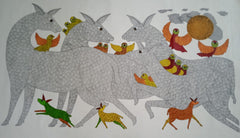 Dancing Forest Birds – Hand-Painted Gond Painting   Paintings