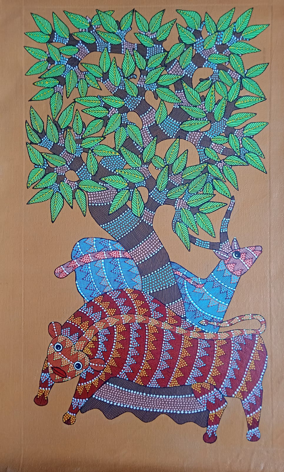 Tree of Life with Forest Companions – Handcrafted Gond Painting   Paintings