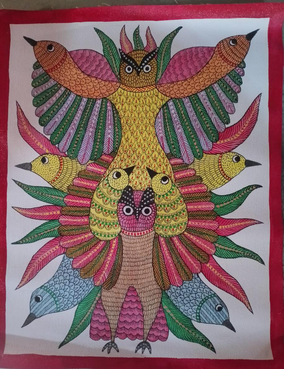 Divine Owl & Bird Mandala – Intricate Handcrafted Gond Art Painting   Paintings