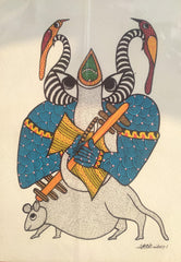Hand-Painted Musical Ganesha Vighnaharta – Authentic Gond Painting   Paintings
