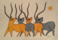 Hand-Painted Antelope Herd Forest Rhythm – Gond Painting   Paintings
