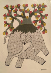 Handmade Elephant Tree of Life – Traditional Gond Painting   Paintings