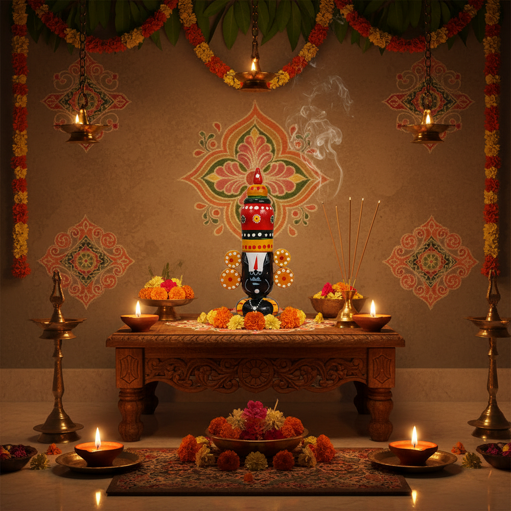 Majestic Etikoppaka Balaji Idol – Handcrafted Wooden Folk Art of Tirumala Tradition   Etikoppaka Lacquerware
