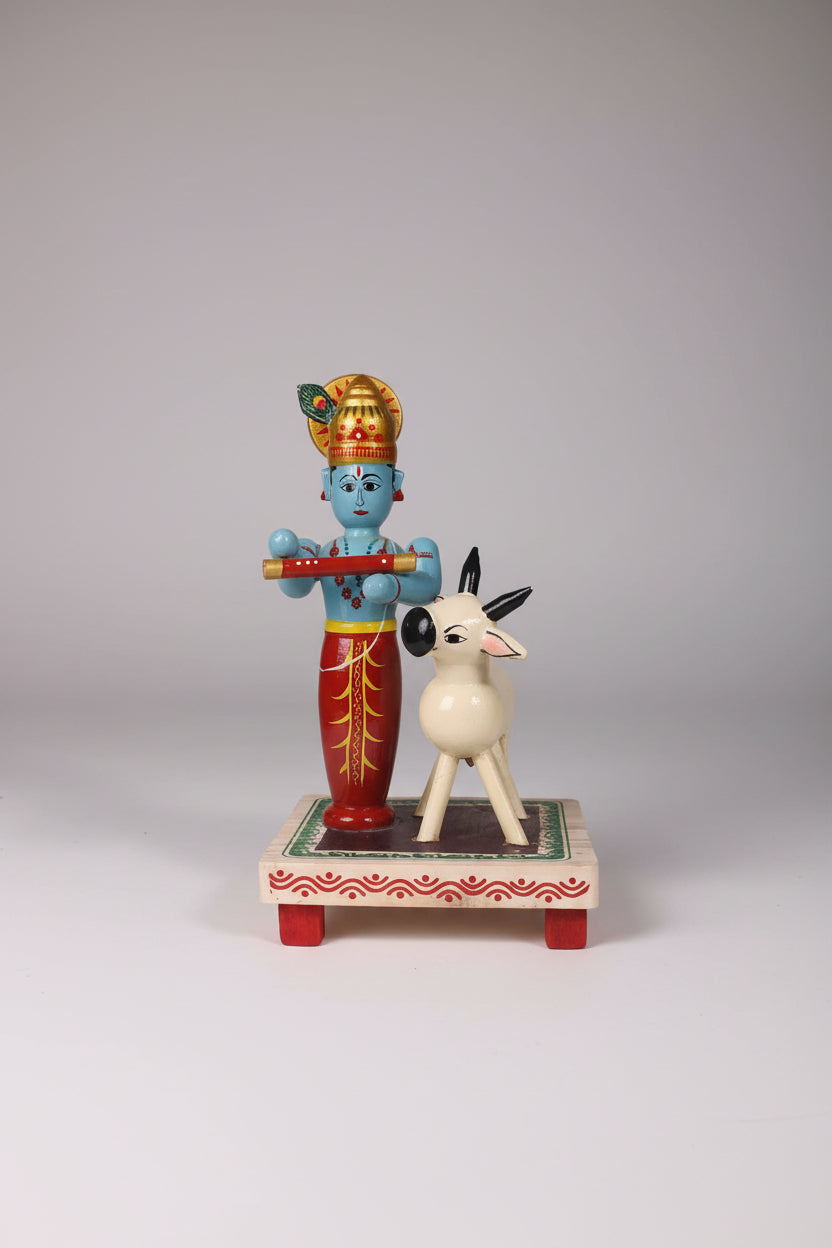 Etikoppaka Wooden Krishna with Sacred Cow   Etikoppaka Lacquerware