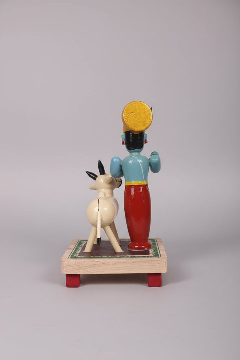 Etikoppaka Wooden Krishna with Sacred Cow   Etikoppaka Lacquerware