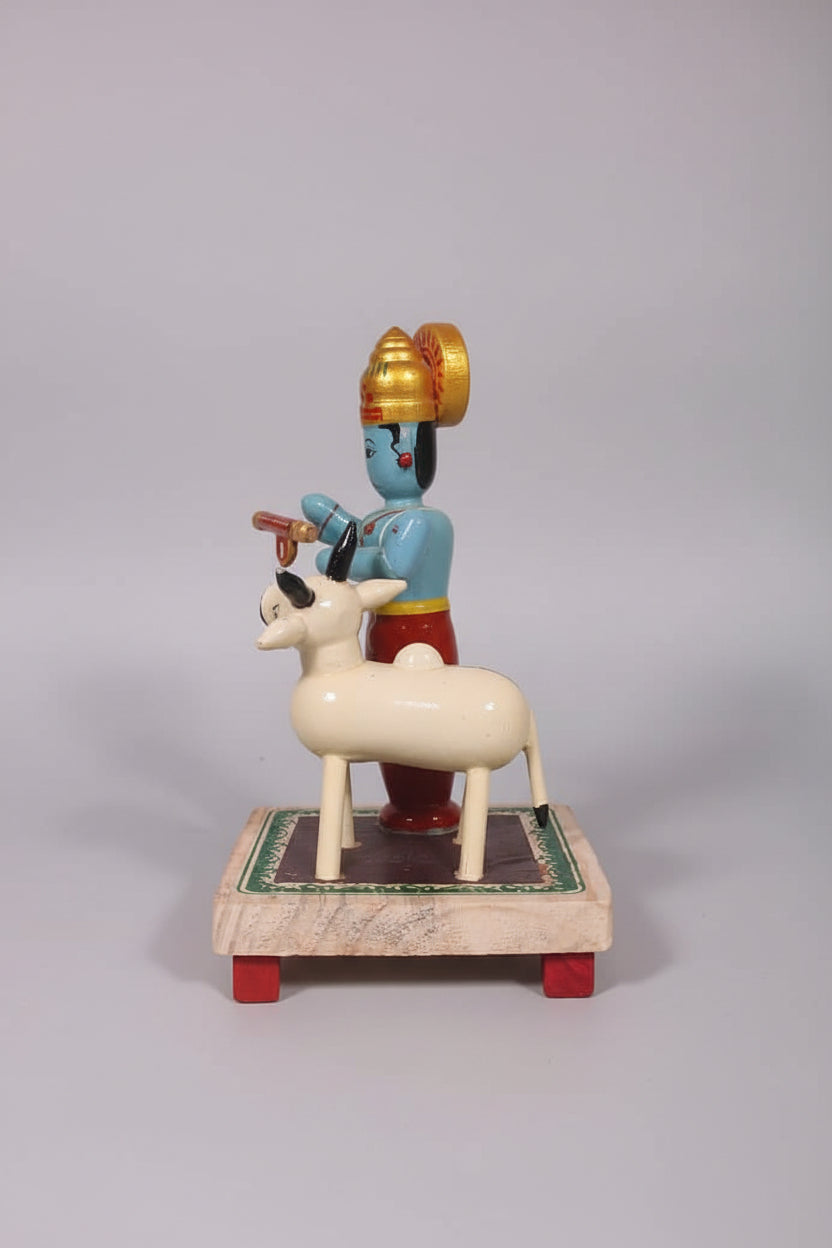Etikoppaka Wooden Krishna with Sacred Cow   Etikoppaka Lacquerware