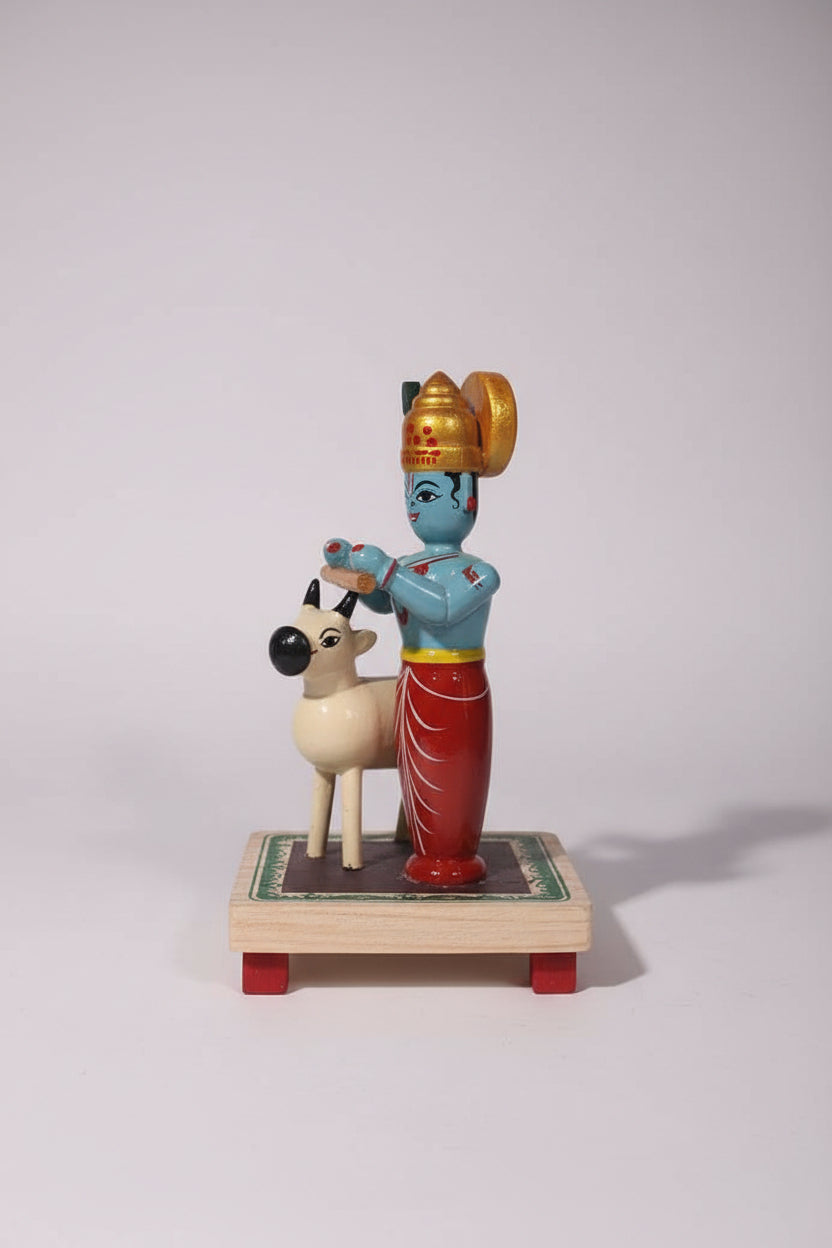 Etikoppaka Wooden Krishna with Sacred Cow   Etikoppaka Lacquerware