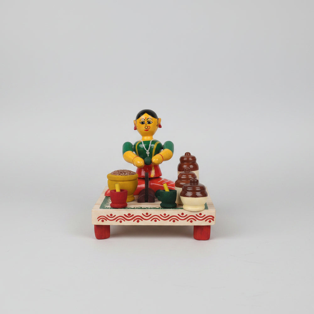 Etikoppaka Vegetable Prep Woman Miniature Art Set   Etikoppaka Lacquerware