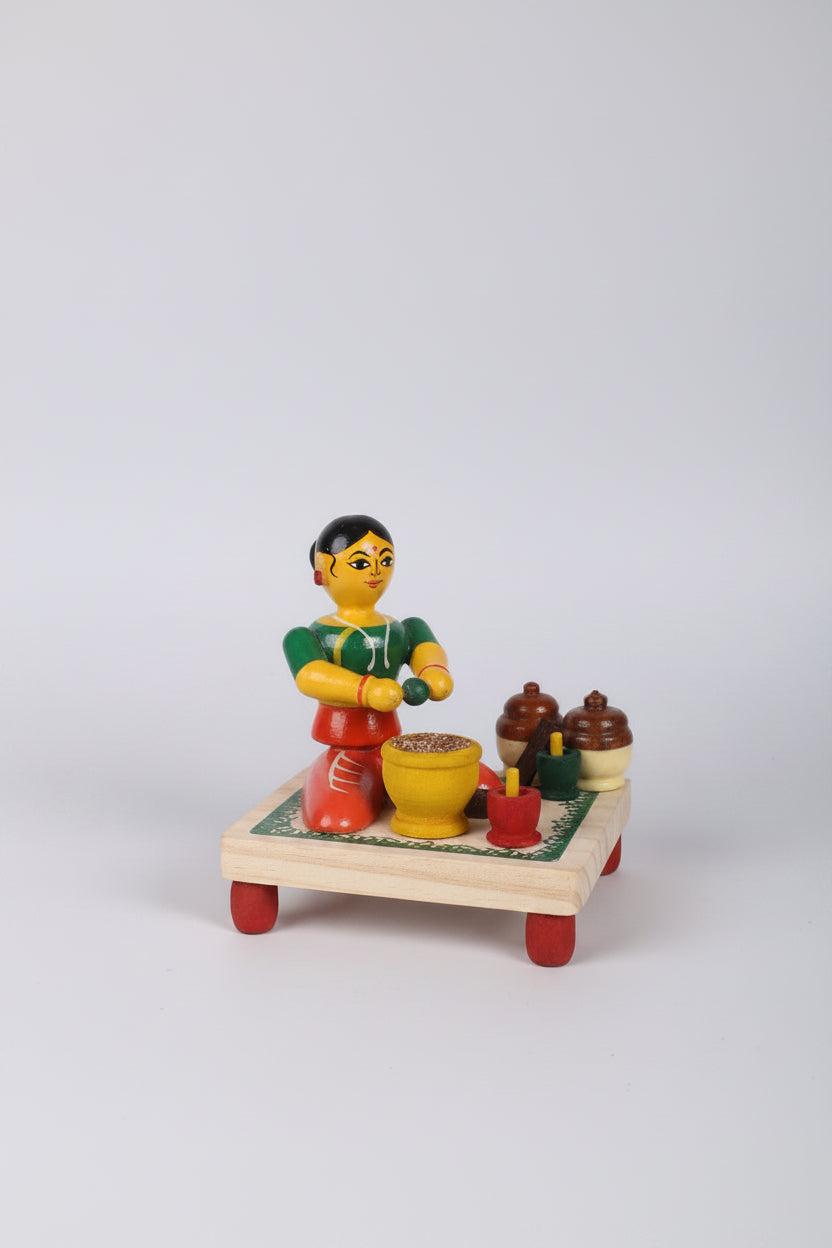 Etikoppaka Vegetable Prep Woman Miniature Art Set   Etikoppaka Lacquerware