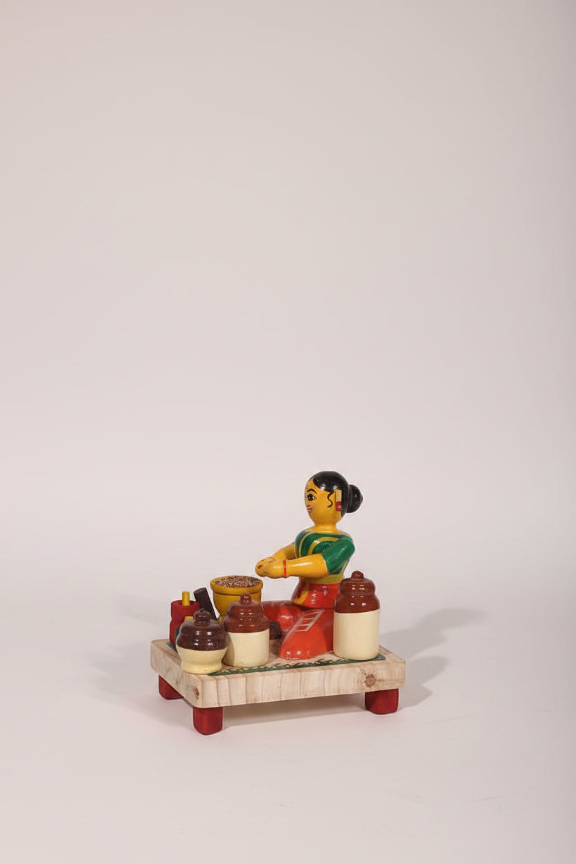 Etikoppaka Vegetable Prep Woman Miniature Art Set   Etikoppaka Lacquerware