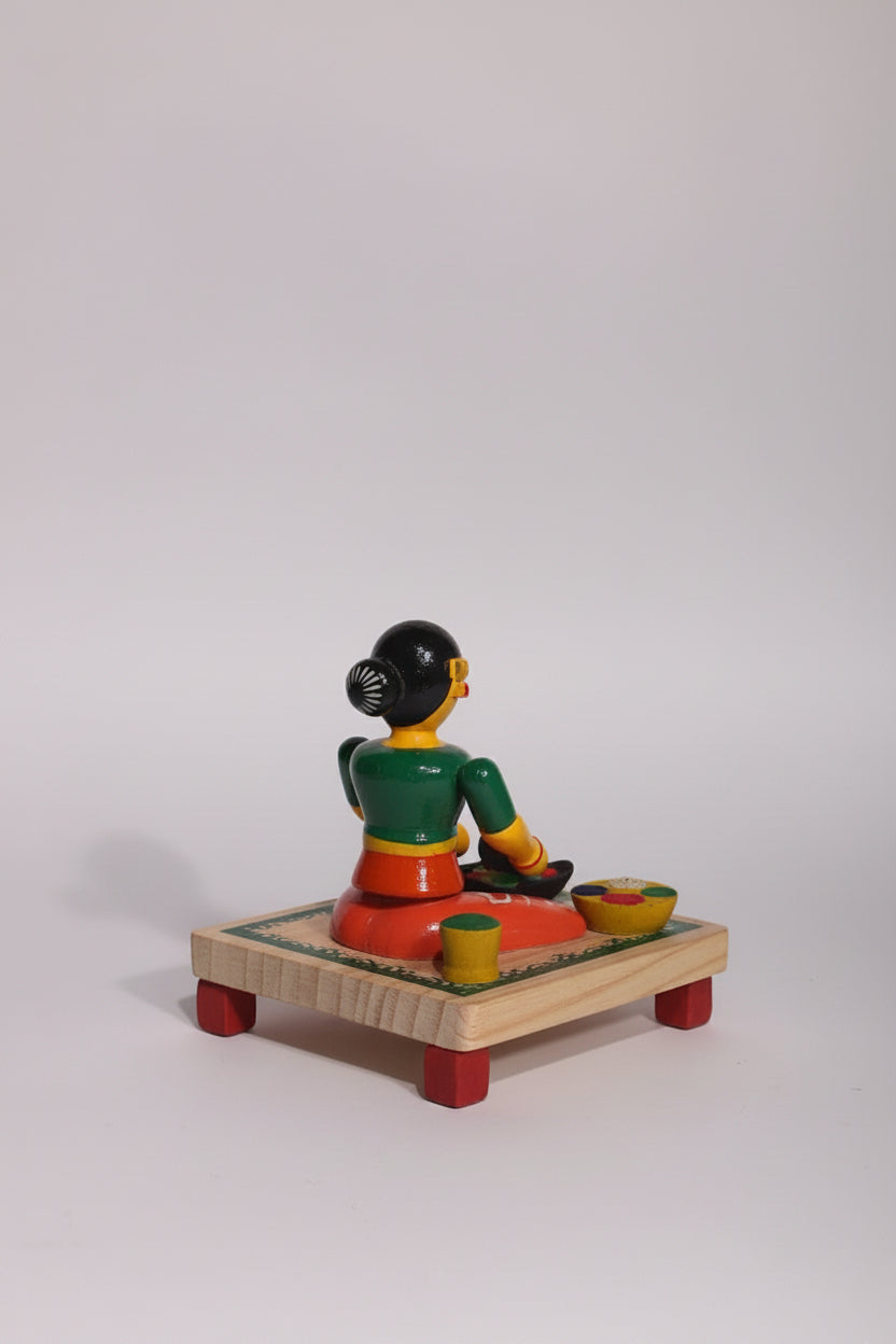 Etikoppaka Lacquerware Lady Grinding Spices Figurine   Etikoppaka Lacquerware