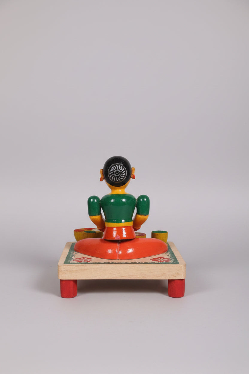 Etikoppaka Lacquerware Lady Grinding Spices Figurine   Etikoppaka Lacquerware
