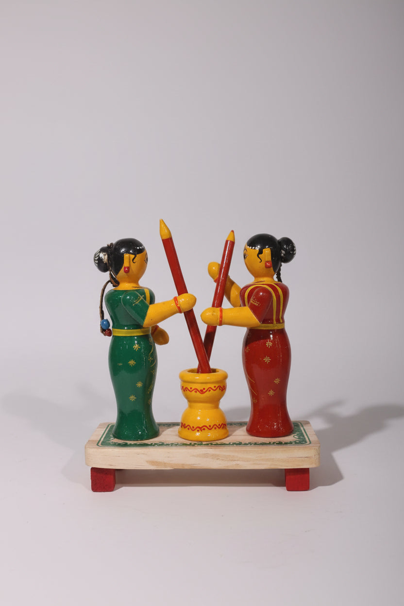 Etikoppaka Lacquerware Women Pounding Grain Figurine   Etikoppaka Lacquerware