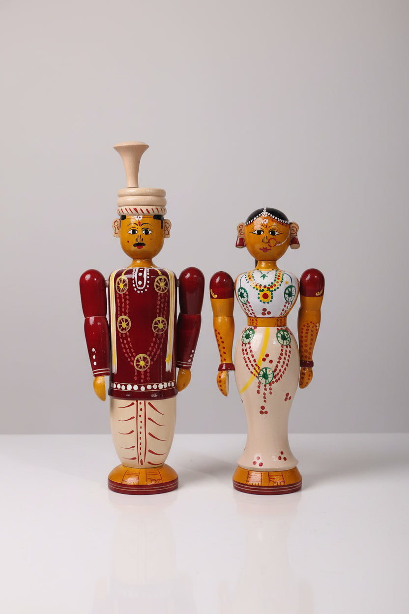 Sacred Union – Etikoppaka Wooden Bride Toys and Groom in Traditional Attire   Etikoppaka Lacquerware