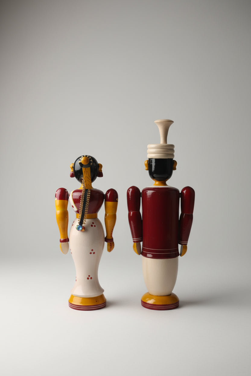 Sacred Union – Etikoppaka Wooden Bride Toys and Groom in Traditional Attire   Etikoppaka Lacquerware