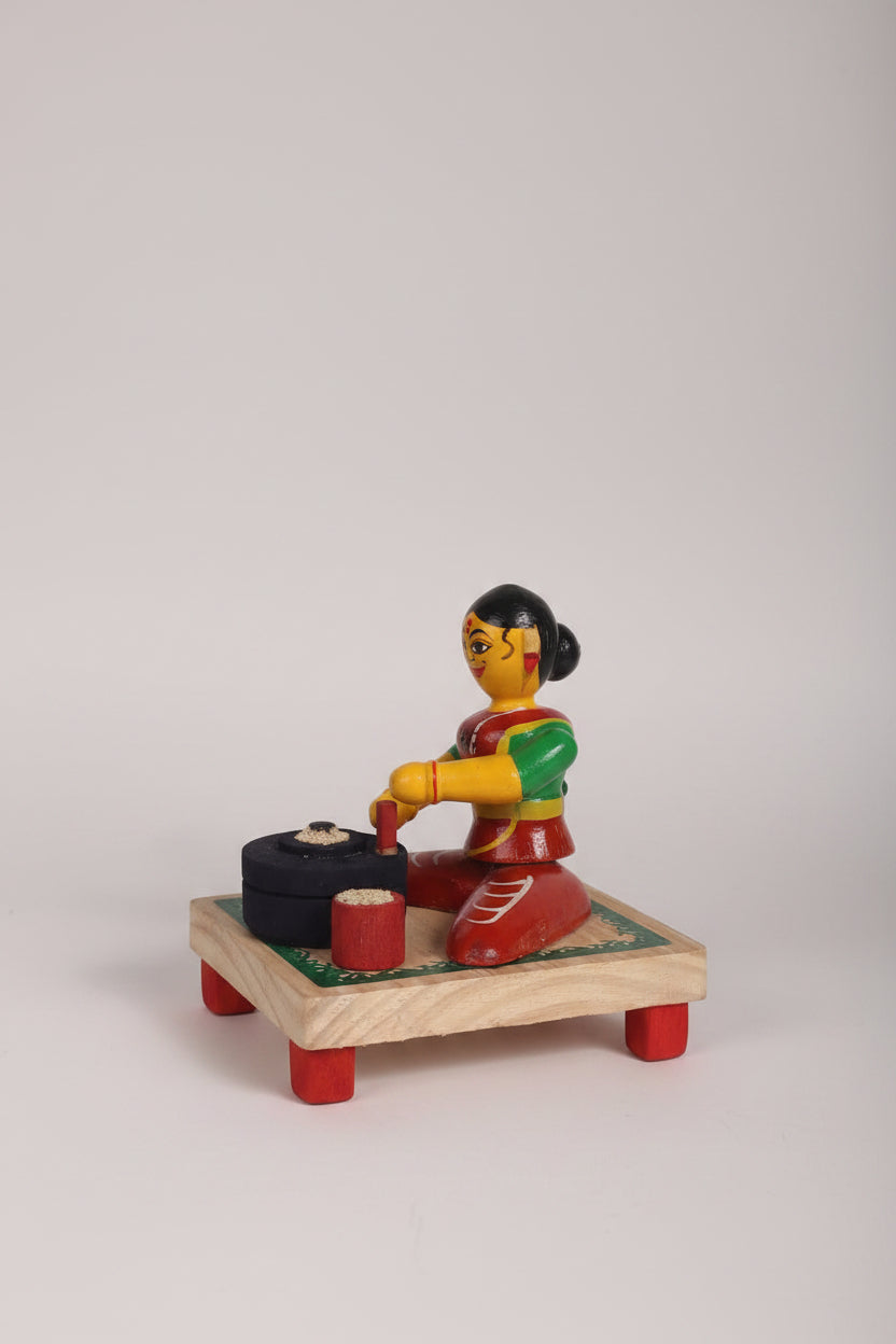 Etikoppaka Wooden Toy - The Traditional Woman Grinding Grains   Etikoppaka Lacquerware