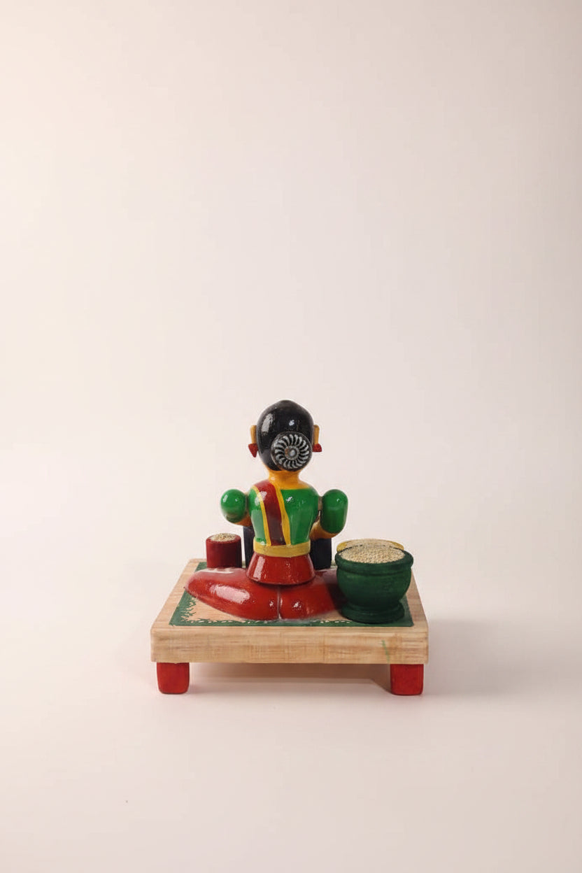 Etikoppaka Wooden Toy - The Traditional Woman Grinding Grains   Etikoppaka Lacquerware