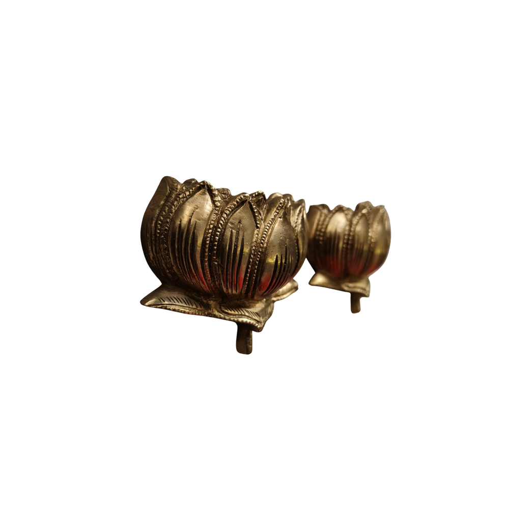 Brass lotus altar set for home decor.
