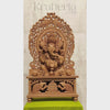 Grand Hand-Carved Wooden Ganesha Sculpture on Pedestal with Prabhavali and Mushaks