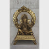 Brass Lord Ganesha Idol on Pedestal with Ornate Prabhavali Arch