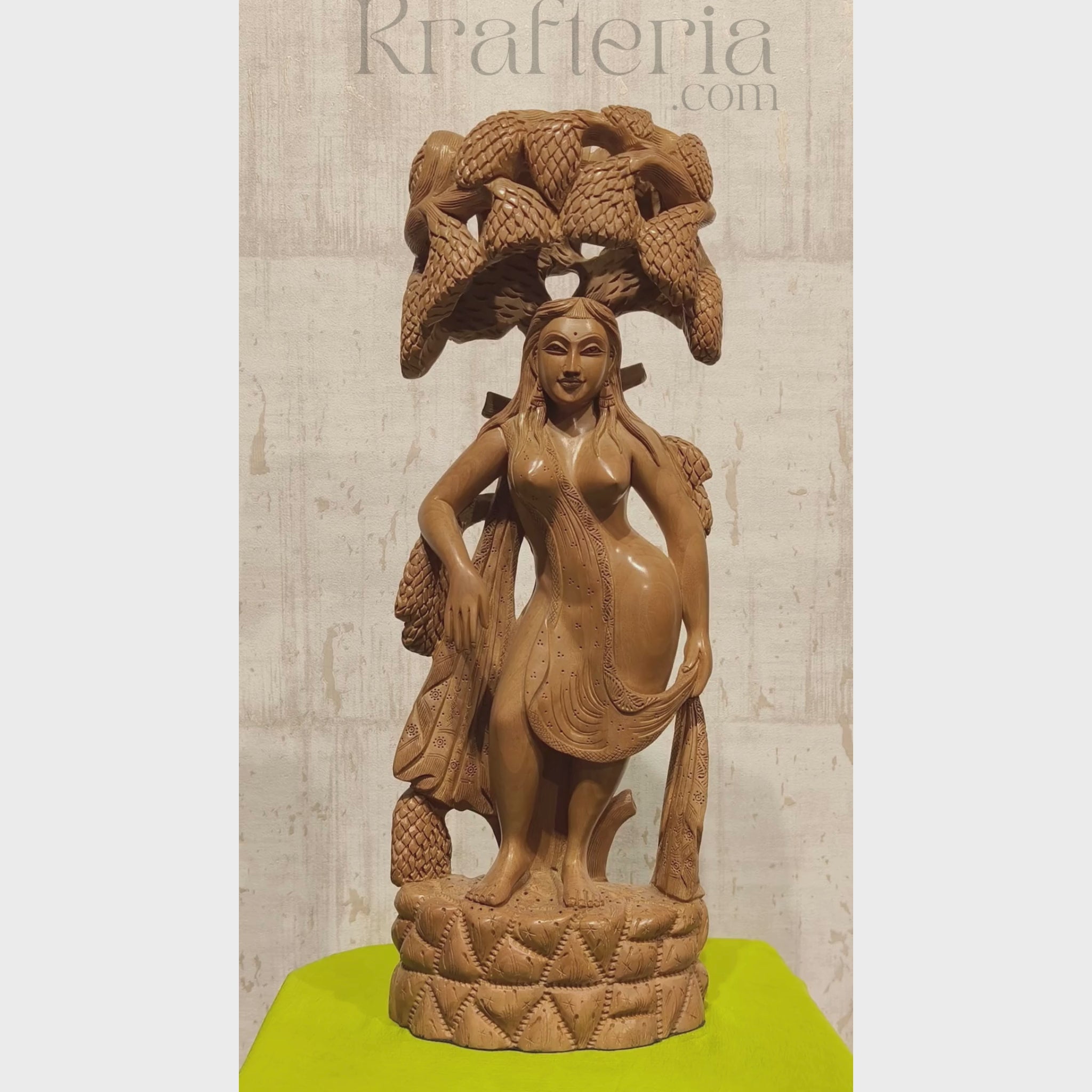 Hand-Carved Wooden Salabhanjika (Celestial Maiden) under a Fruiting Tree