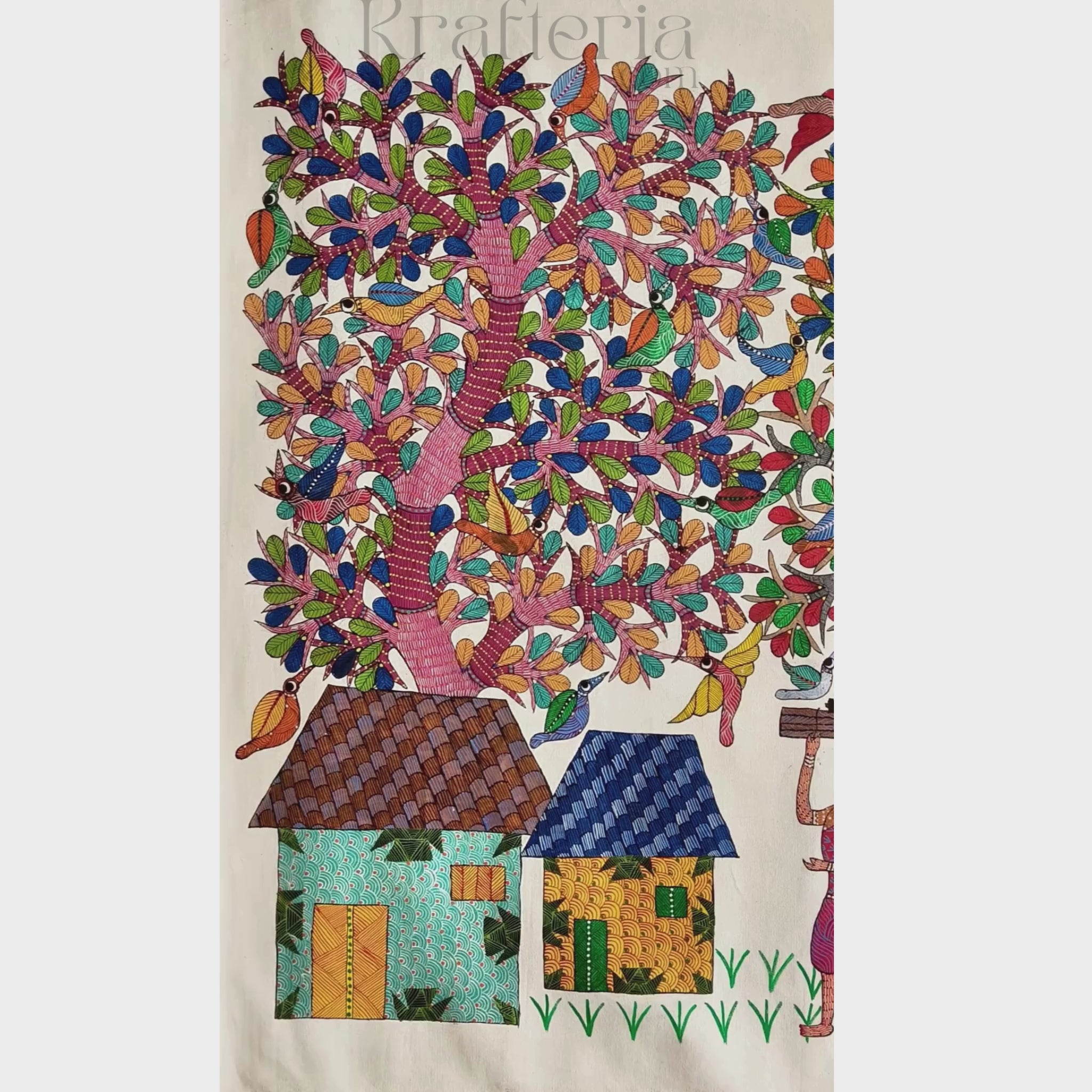 Nature’s Shelter - A Village Story Gond Painting